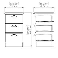 Lugano Matt grey 3 Drawer Bedside chest (H)700mm (W)400mm (D)410mm