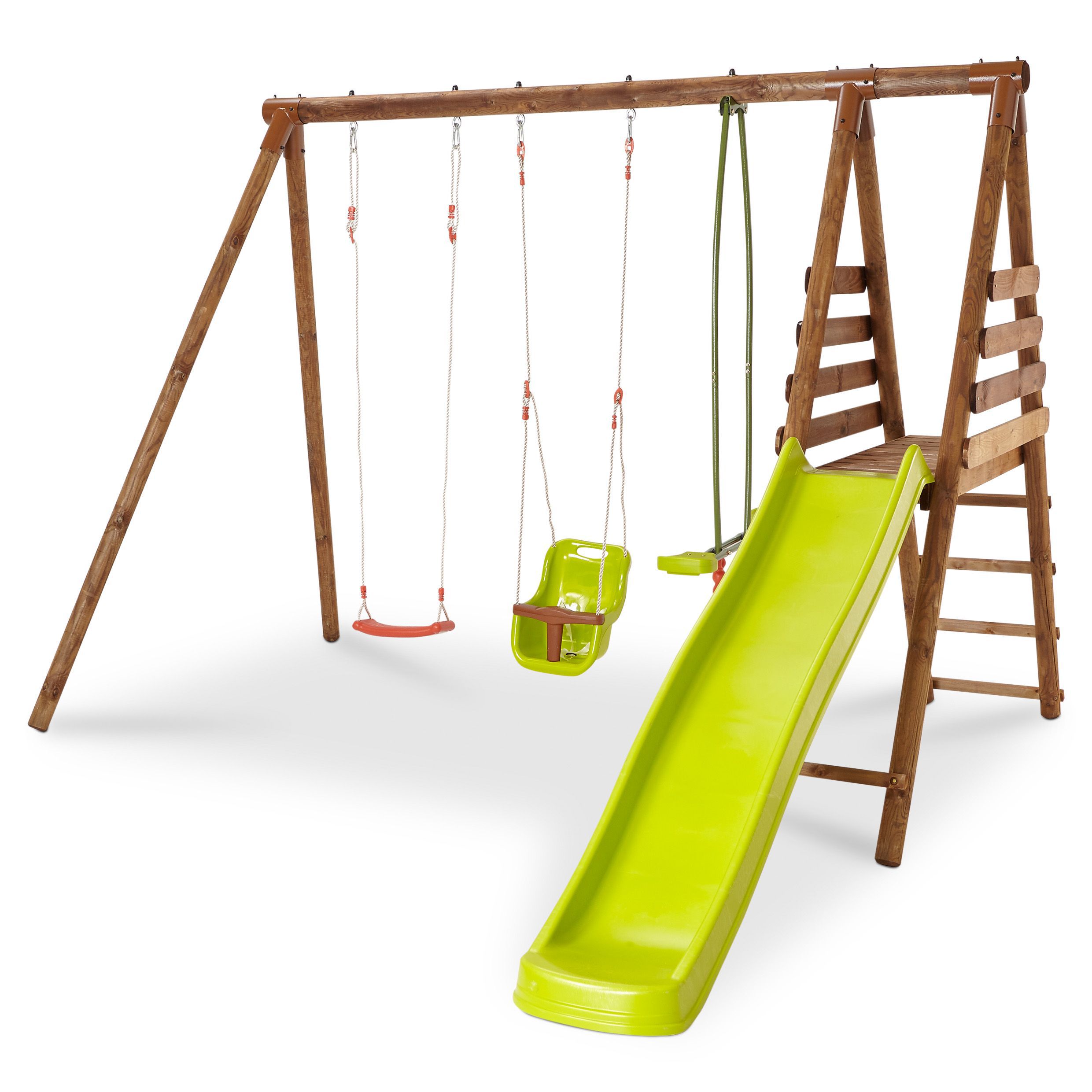 Cheap wooden swing and cheap slide set