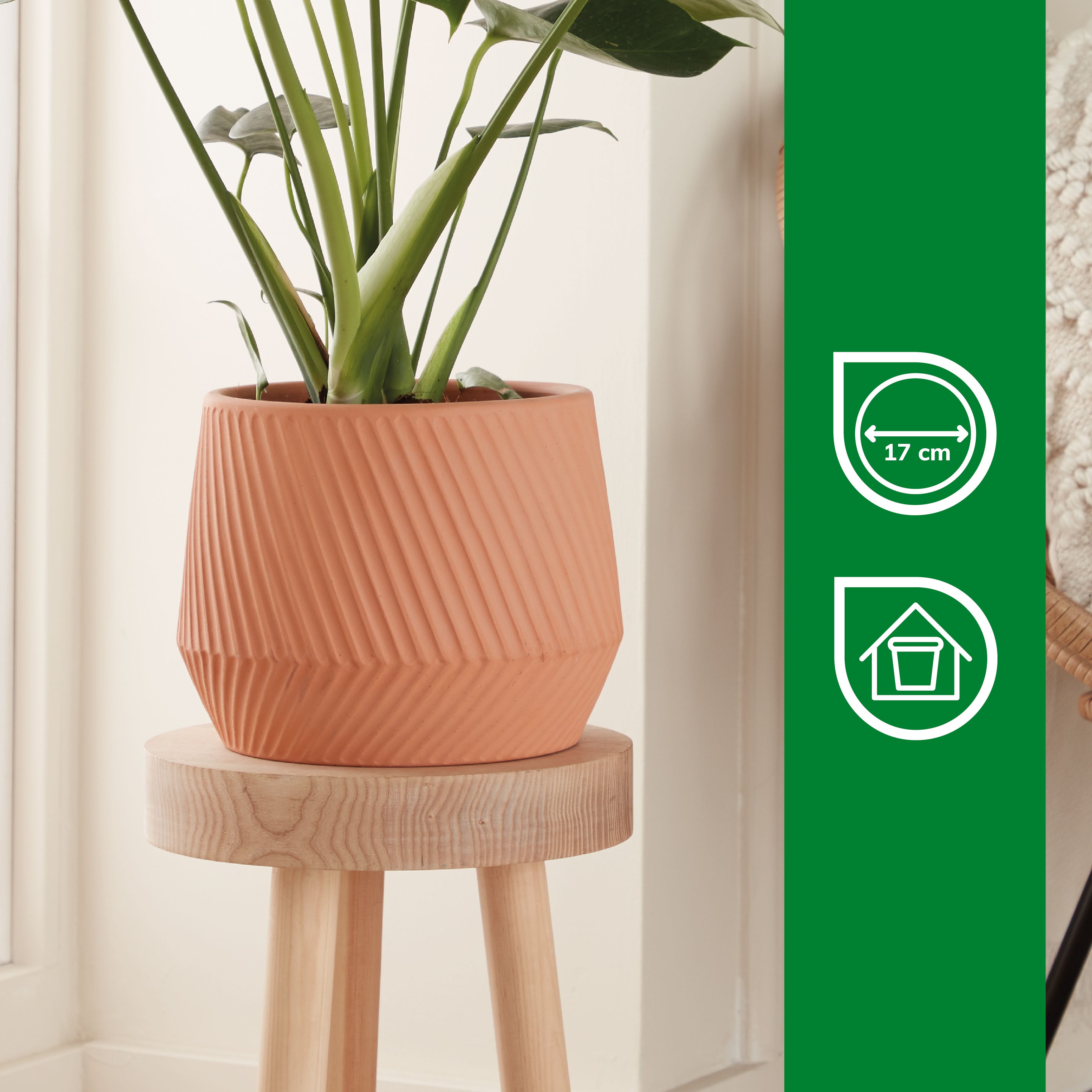 Lummi Beige Terracotta Slanting stripes Circular Plant pot (Dia)23.5cm