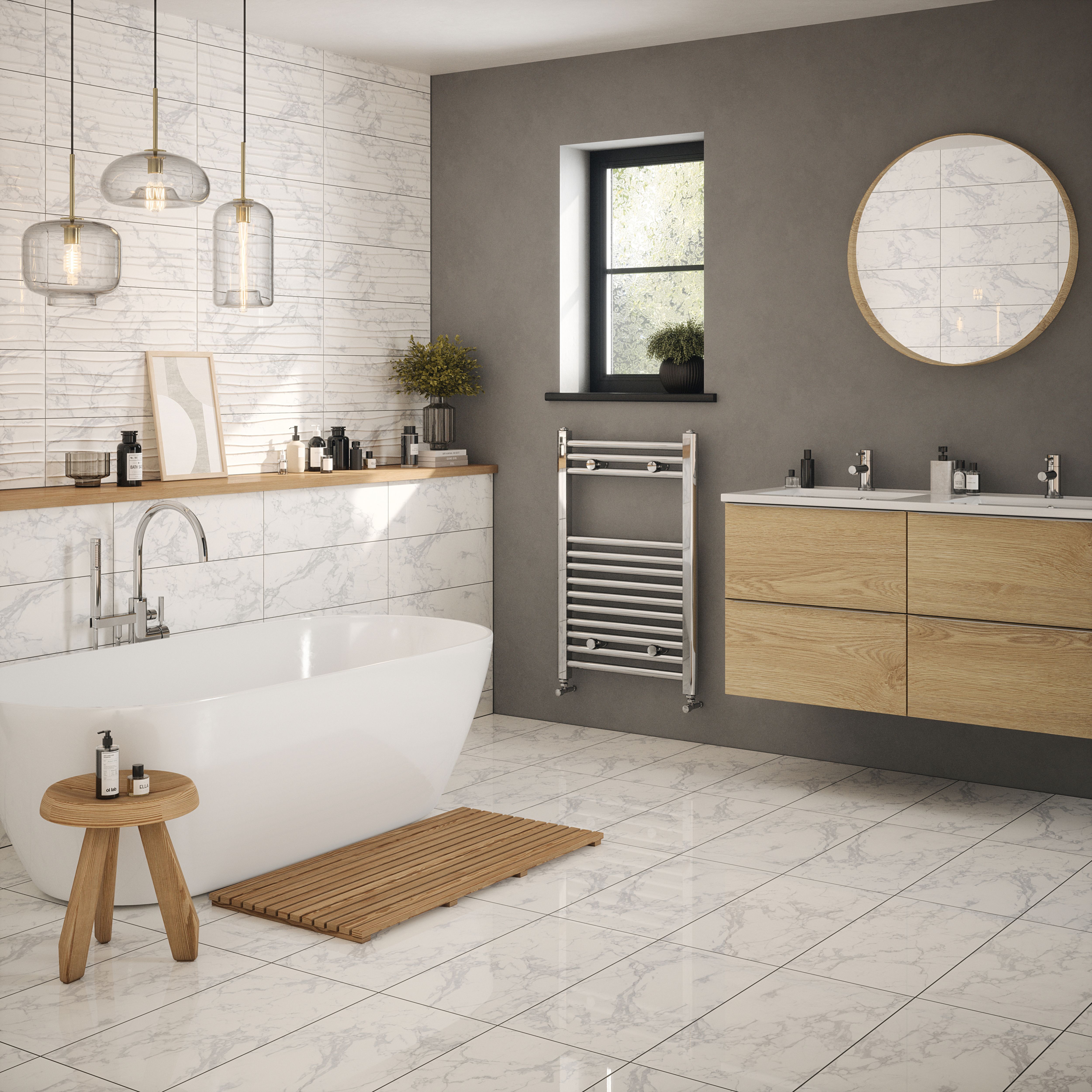 Lusso Grey Gloss Marble effect Ceramic Wall & floor Tile, Pack of 5,  (L)600mm (W)300mm