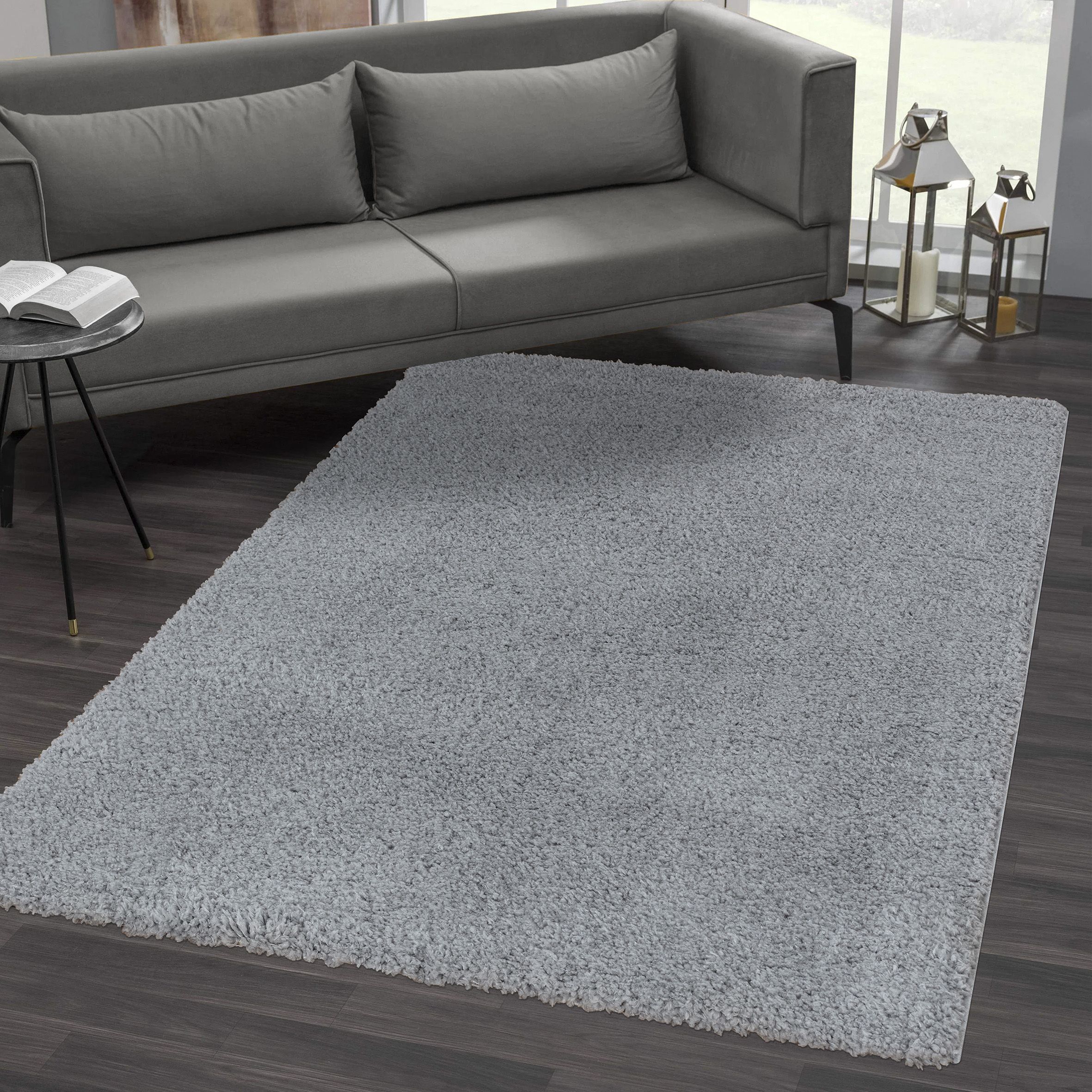 Luxury Shaggy Grey Plain Medium Rug, (L)150cm x (W)100cm