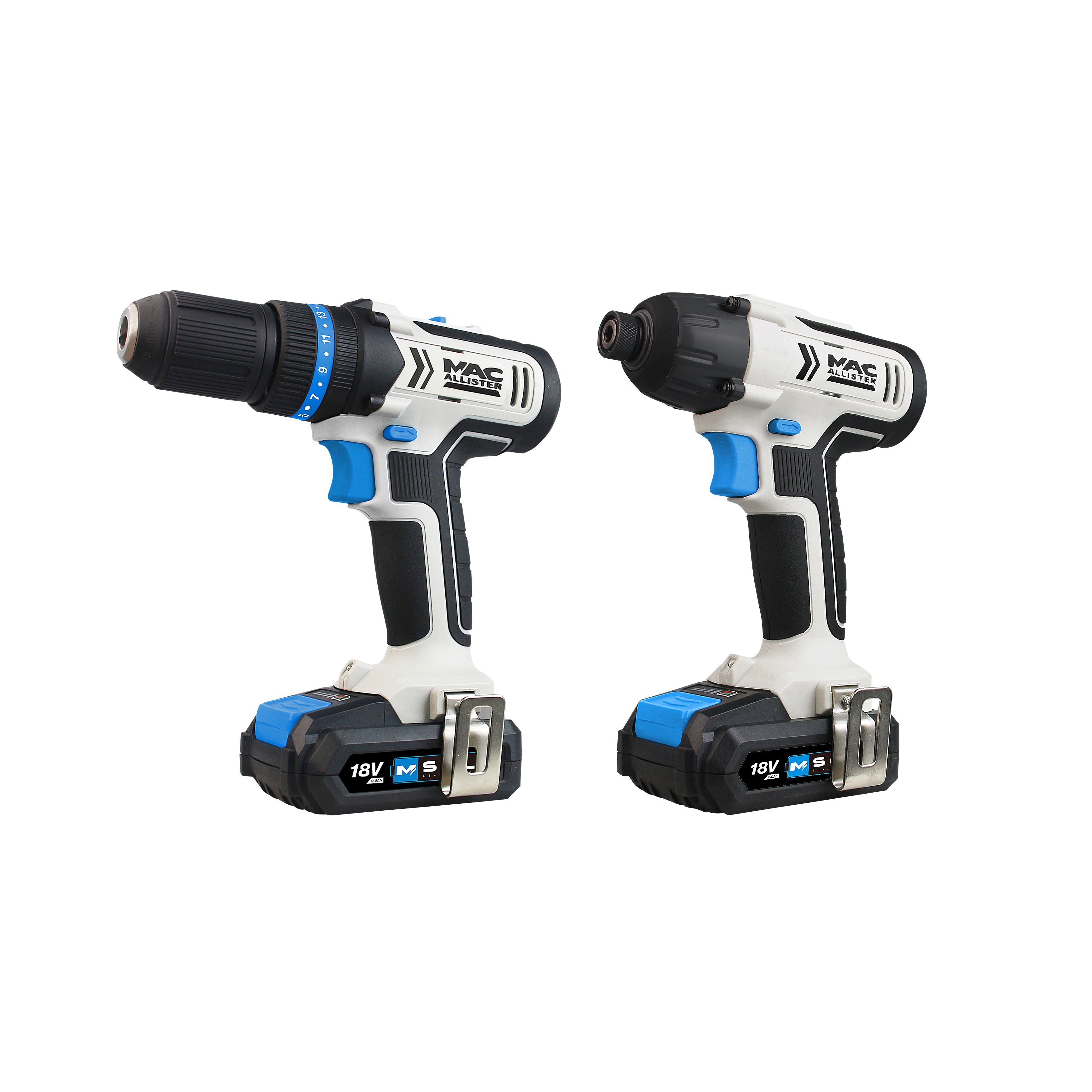 Mac Allister Solo 18V 2 Li-ion EXT Cordless 2 piece Power tool kit MCD18-Li-2 / MID18-Li