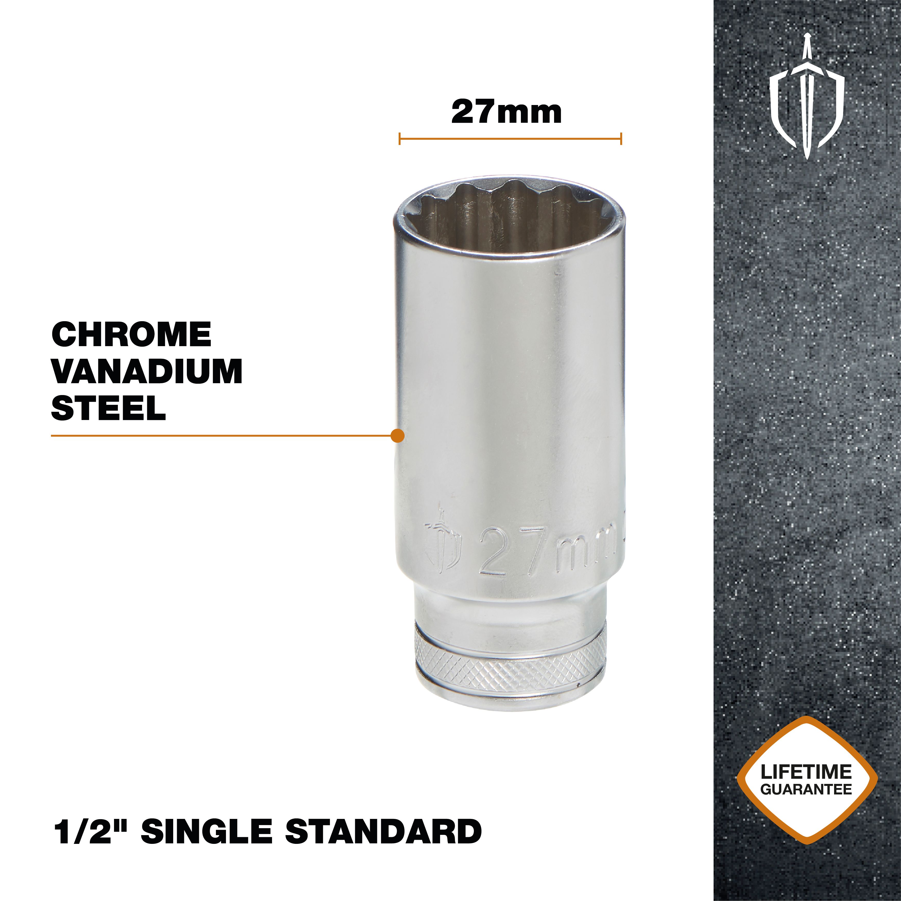 Steelman PRO 1" Drive 27mm 6-Point Deep Impact Socket – 79289, Matte Finish, Lifetime Warranty