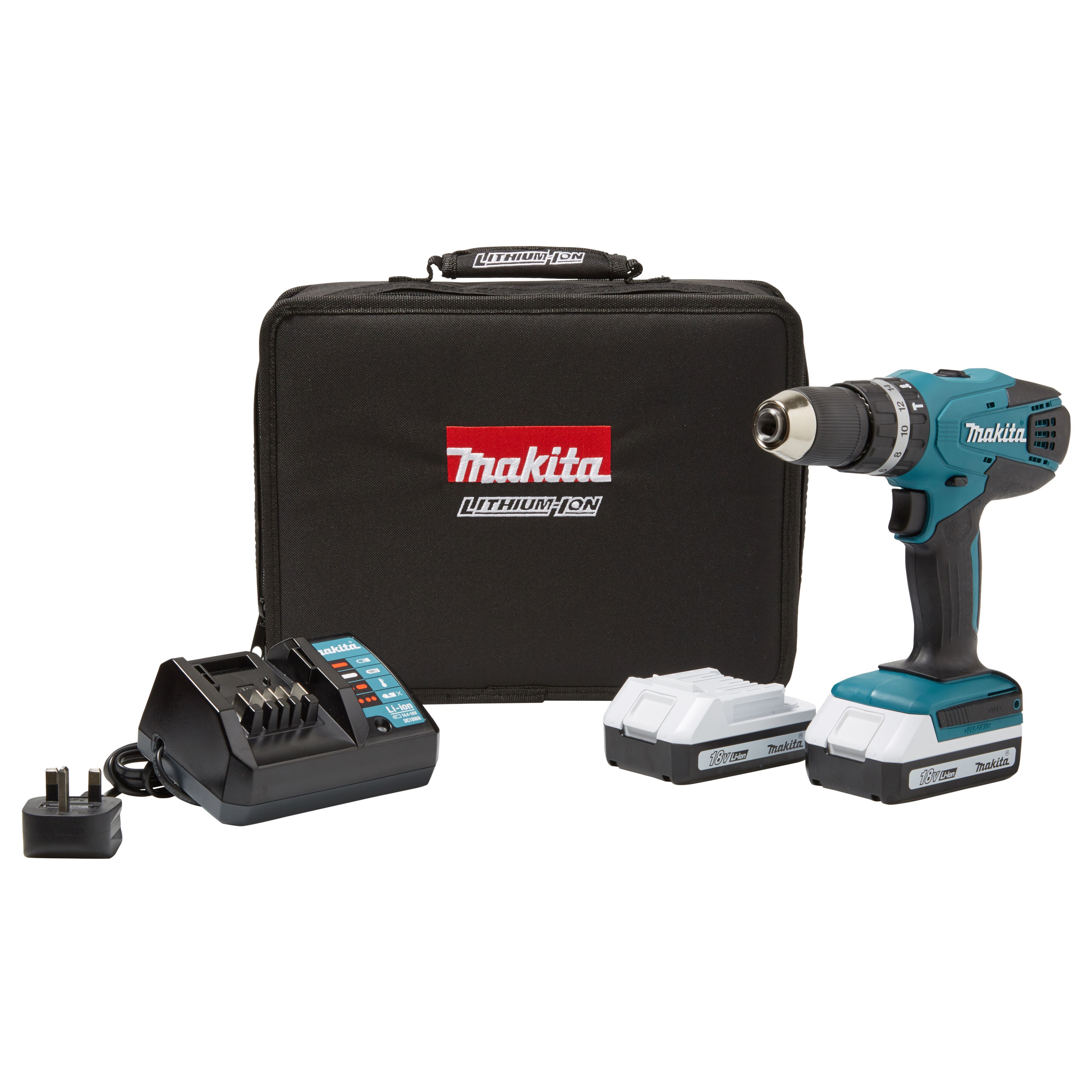 Makita G-Series 18V 2 x 1.5Ah Li-ion Brushed Cordless Combi drill HP457DWEX2