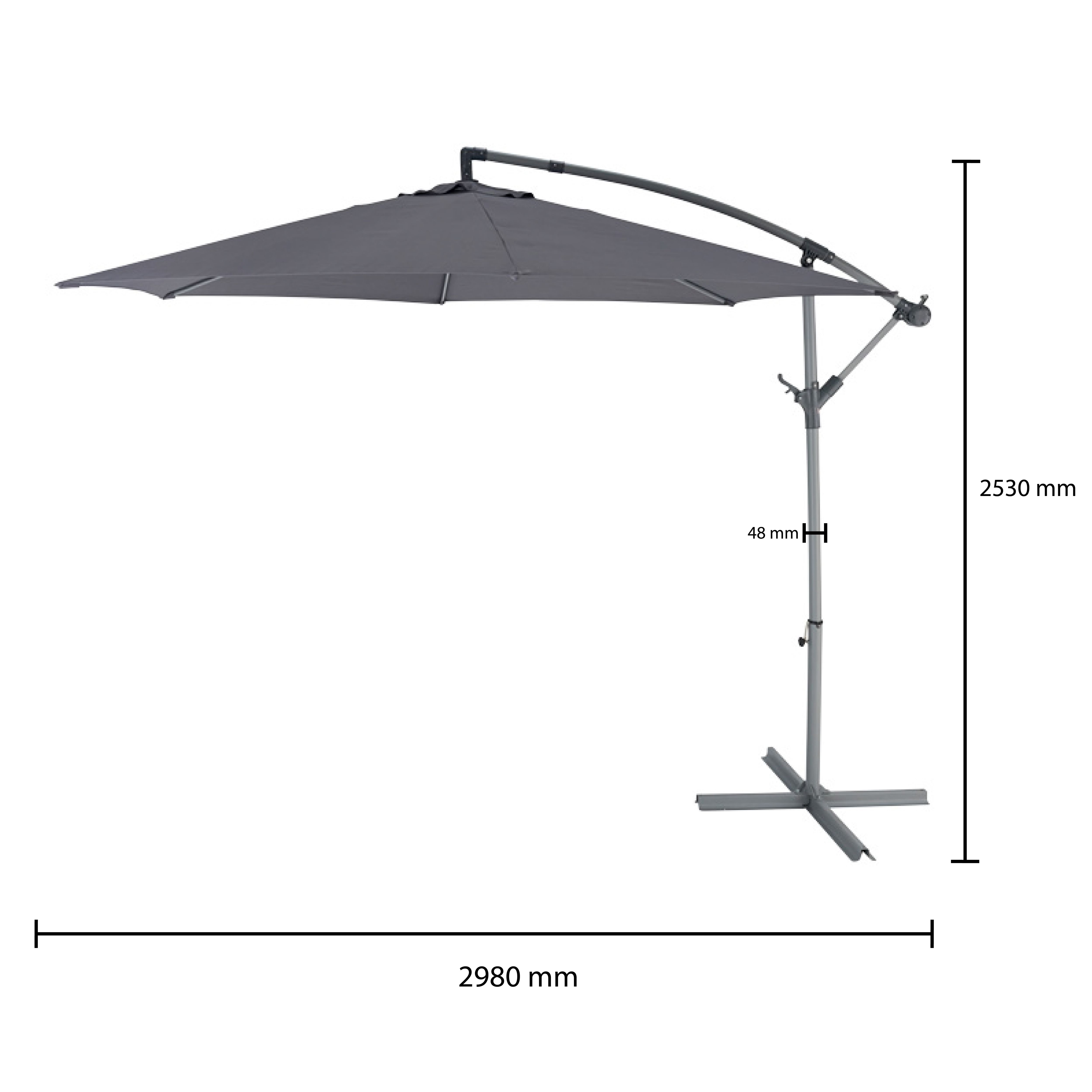 Malta 2.98m Steel grey Overhanging parasol