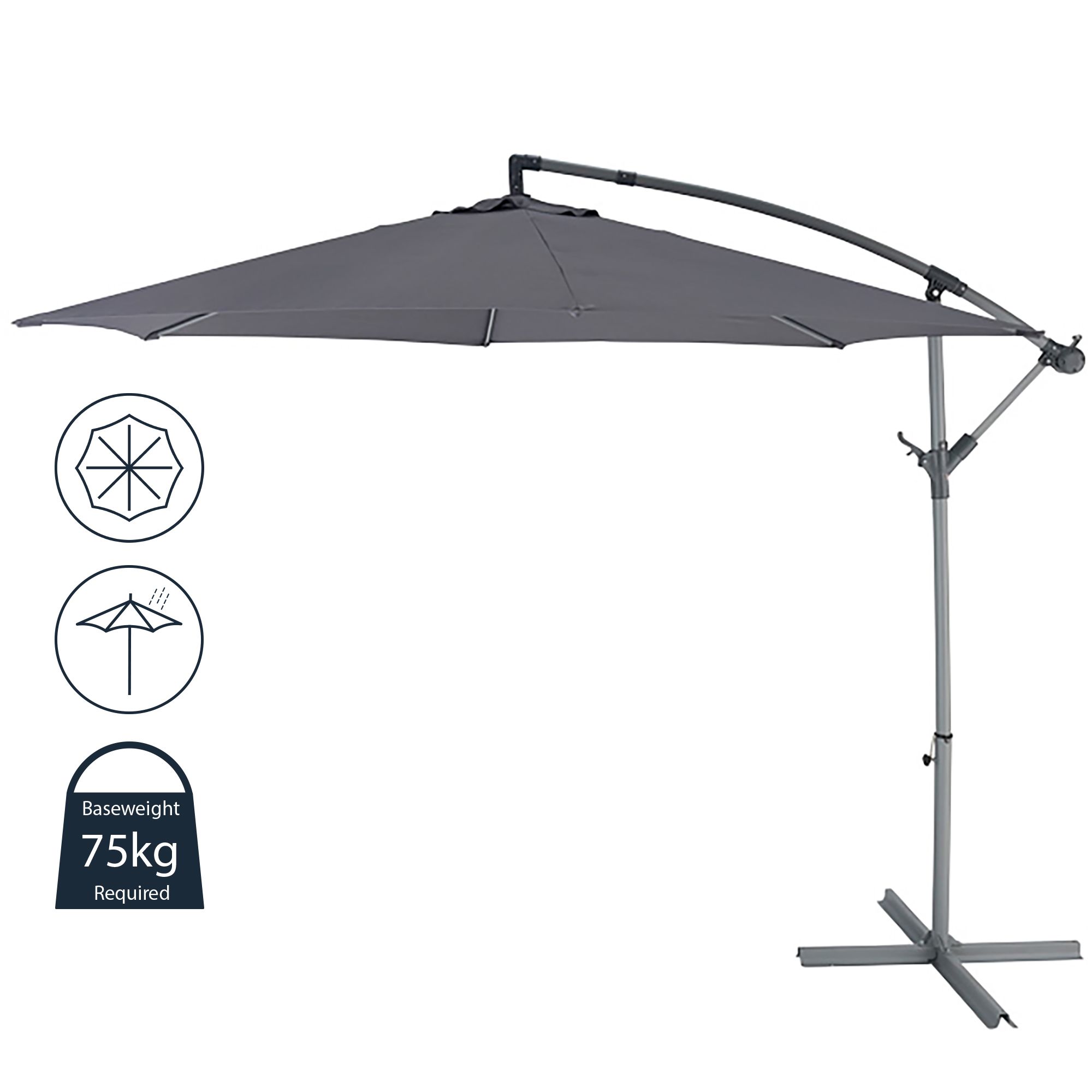 Malta 2.98m Steel grey Overhanging parasol