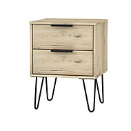Manhattan Oak effect 2 Drawer Bedside chest (H)570mm (W)450mm (D)395mm