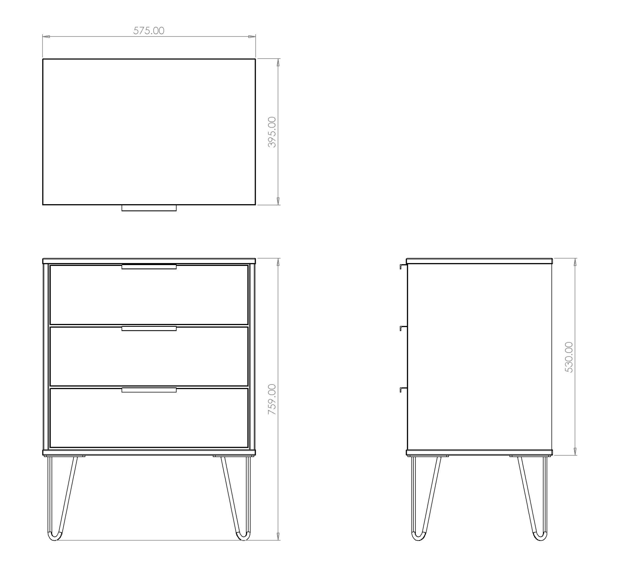 Manhattan Ready assembled Matt white 3 Drawer Midi Chest of drawers (H)740mm (W)575mm (D)395mm