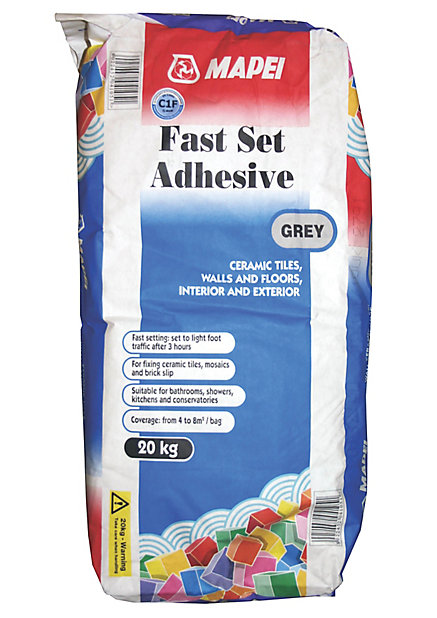 Mapei Fast Set Grey Tile Adhesive 20kg, Shower Wall Tile Adhesive