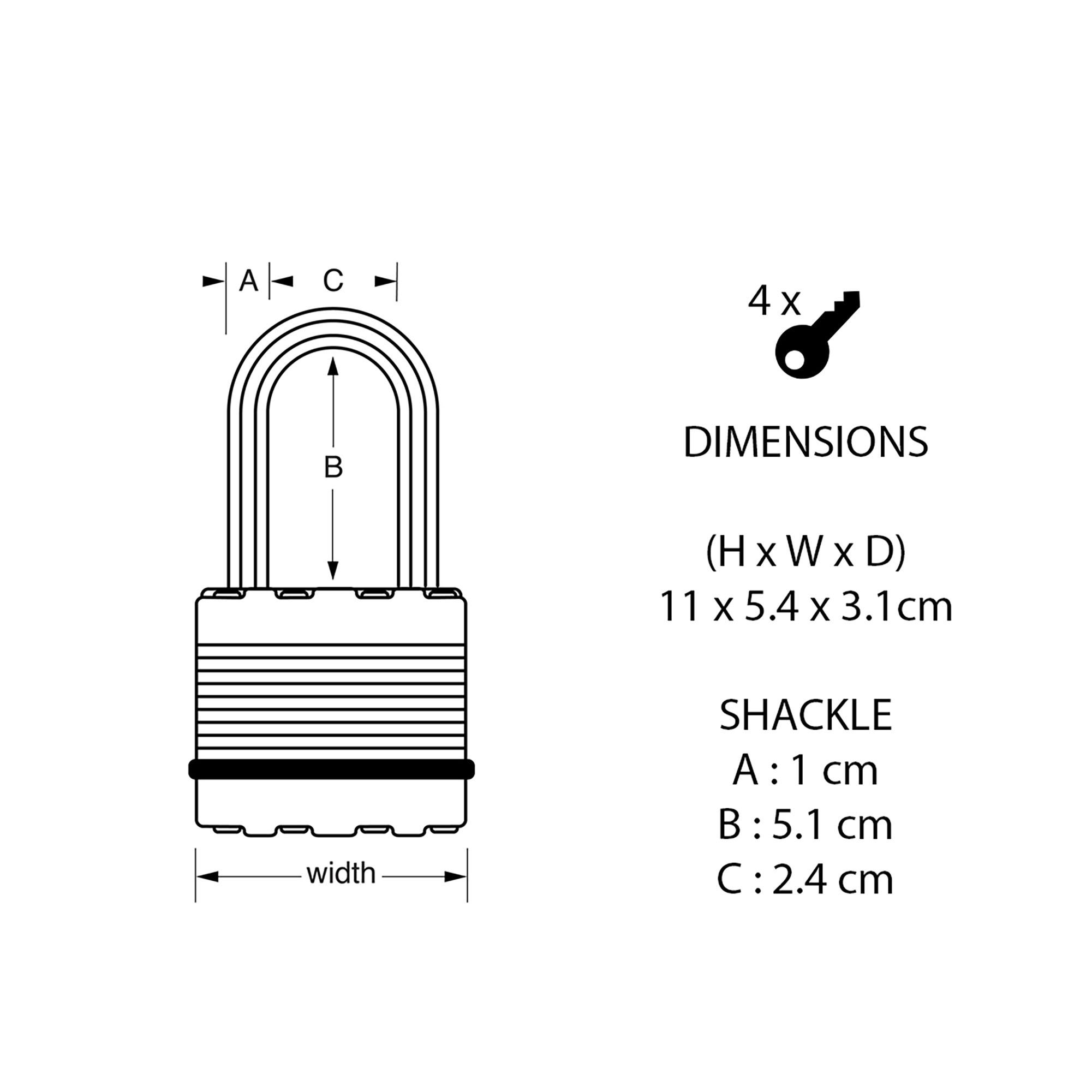 Master Lock Excell Heavy duty Laminated Steel Black Large Open shackle Padlock (W)54mm