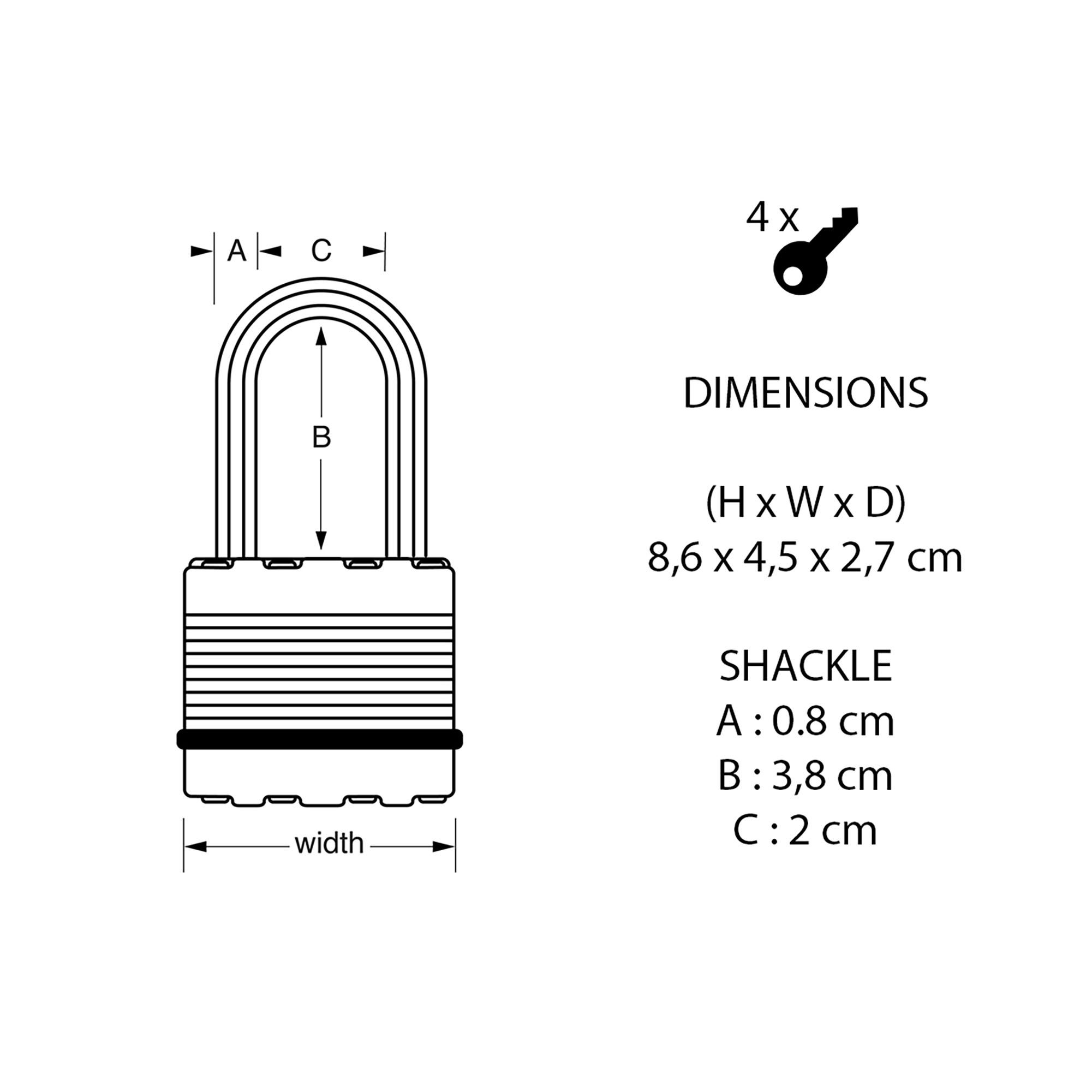 Master Lock Excell Heavy duty Laminated Steel Black Medium Open shackle Padlock (W)45mm