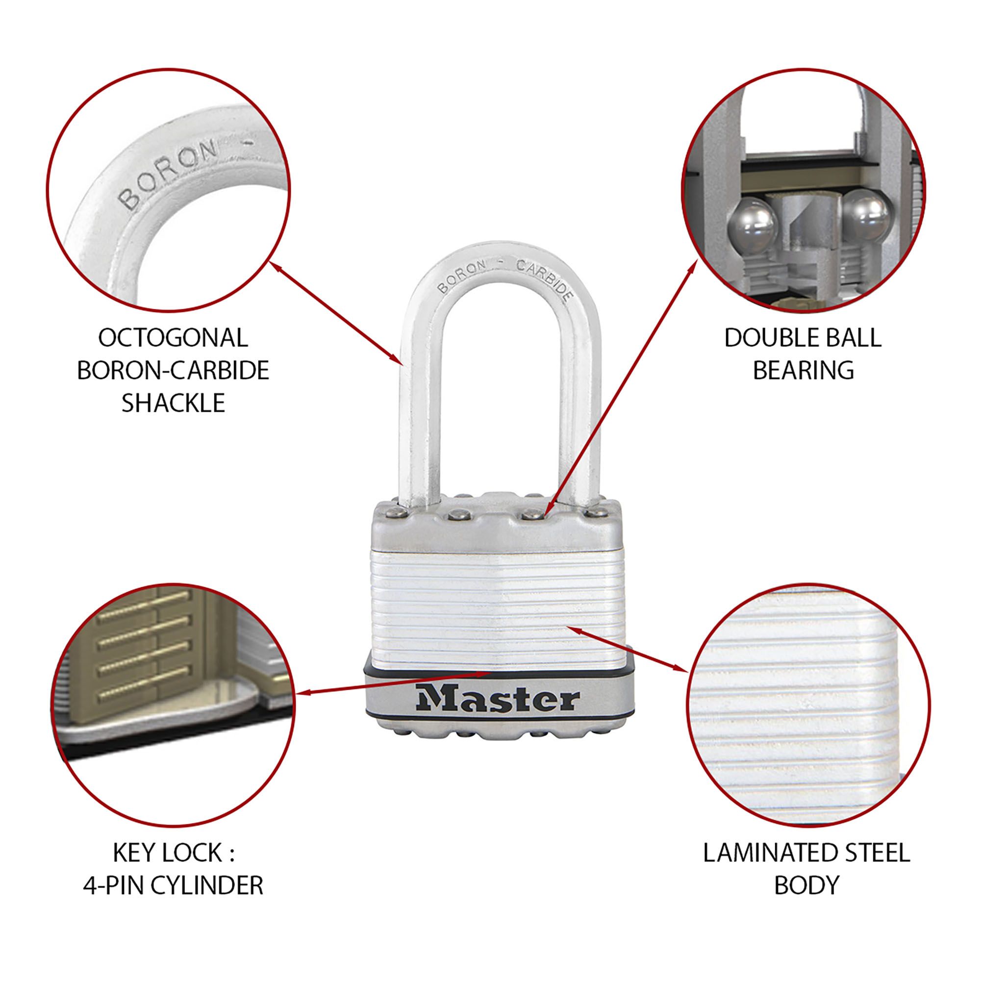 Master Lock Excell Heavy duty Laminated Steel Black Medium Open shackle Padlock (W)45mm
