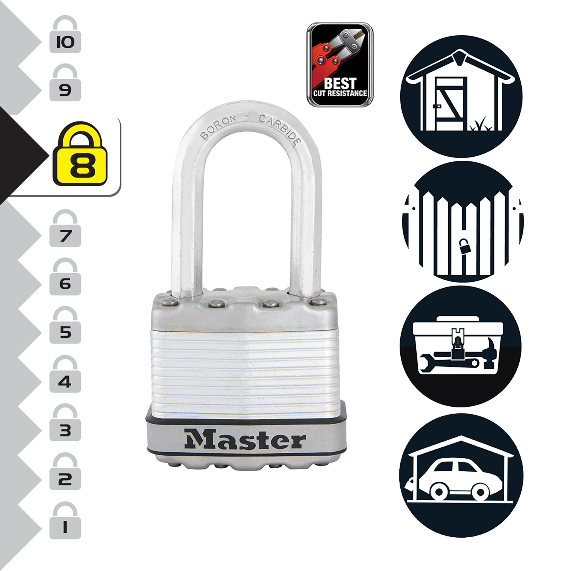 Master Lock Excell Heavy duty Laminated Steel Black Medium Open shackle Padlock (W)45mm
