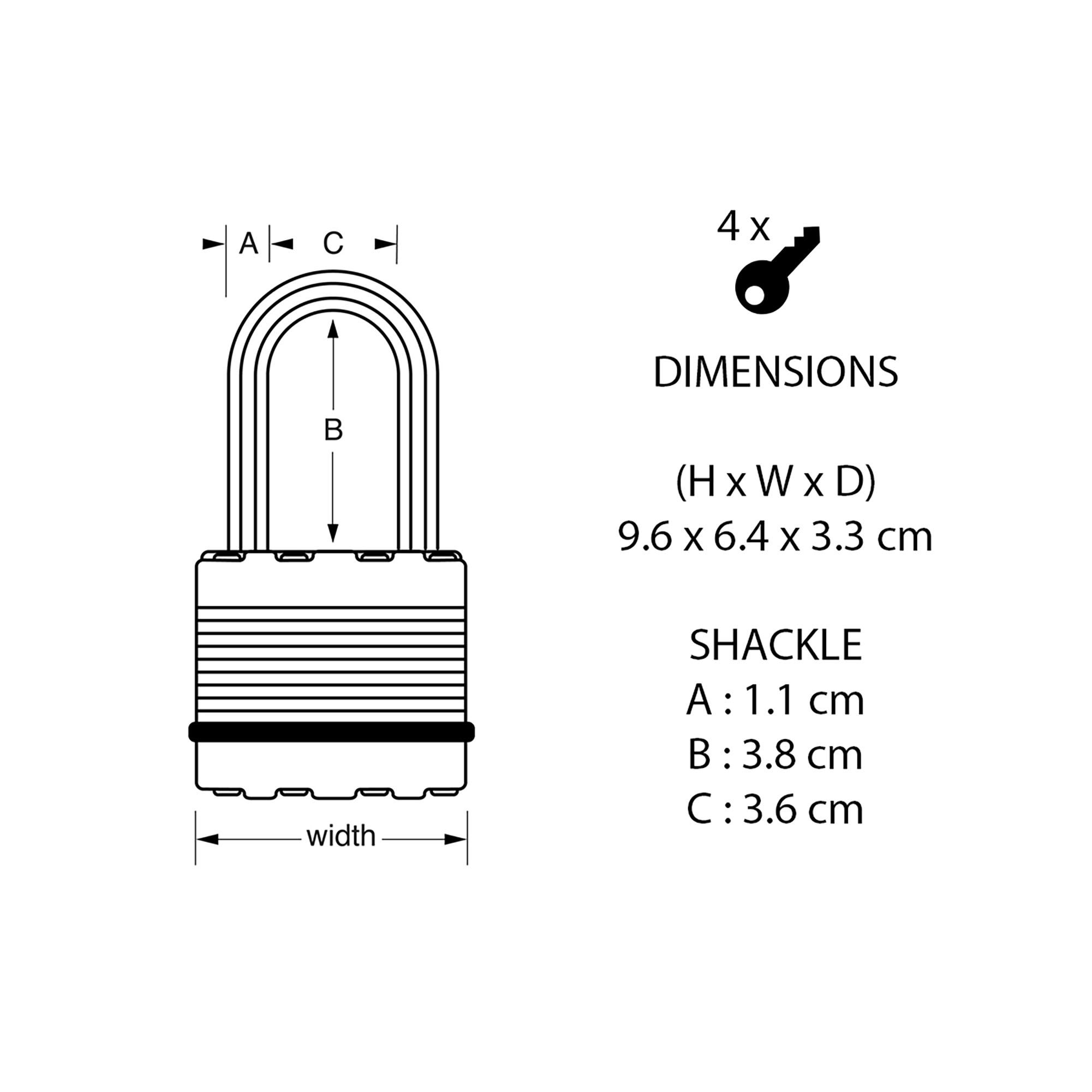 Master Lock Excell Heavy duty Laminated Steel Black Medium Open shackle Padlock (W)64mm