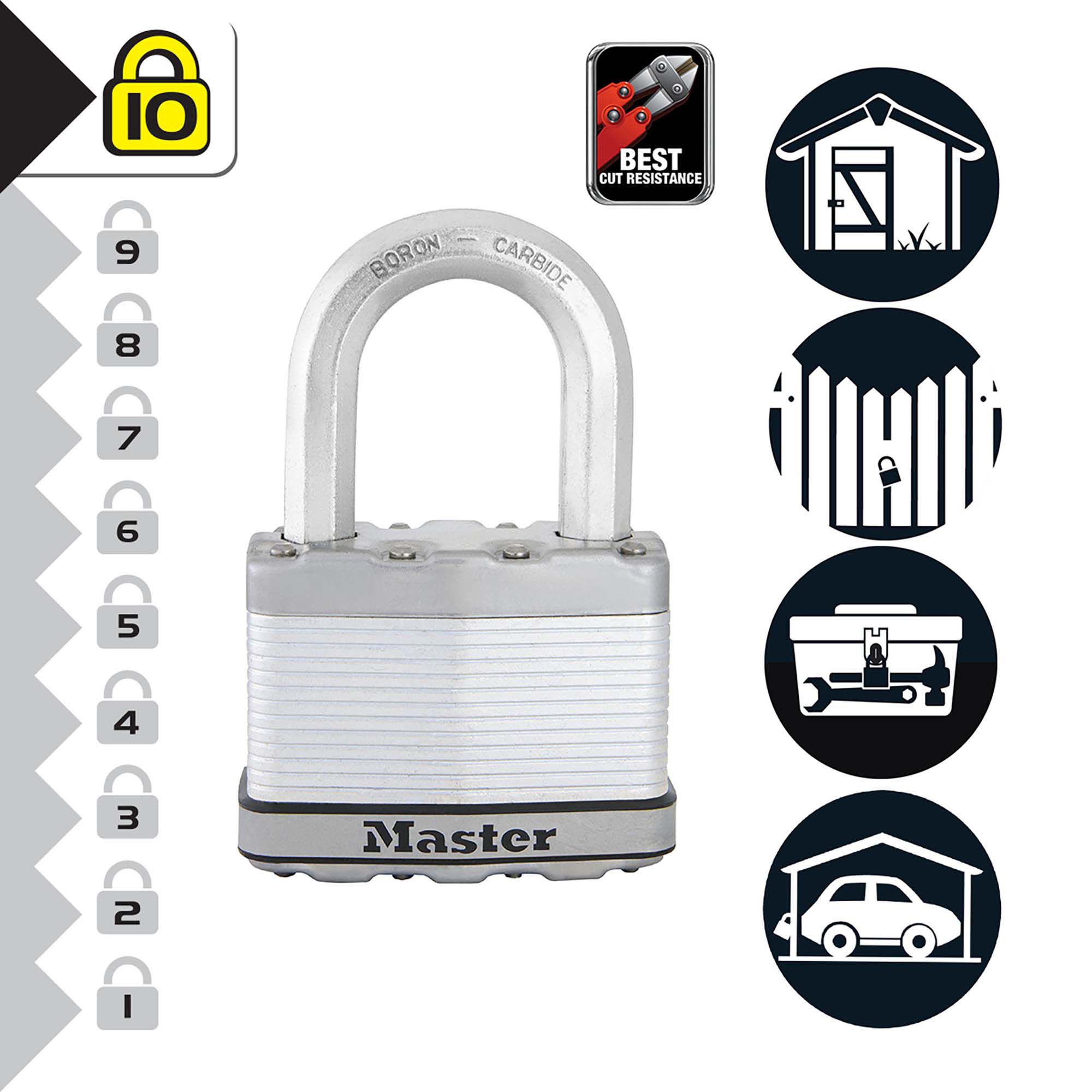 Master Lock Excell Heavy duty Laminated Steel Black Medium Open shackle Padlock (W)64mm