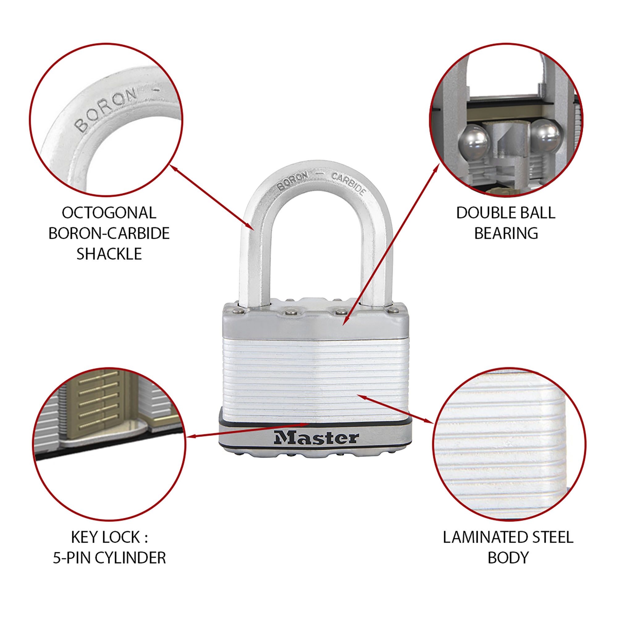 Master Lock Excell Heavy duty Laminated Steel Black Medium Open shackle Padlock (W)64mm