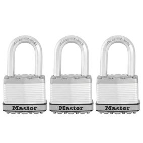 Master Lock Excell Heavy duty Laminated Steel Medium Open shackle Padlock (W)50mm, Pack of 3