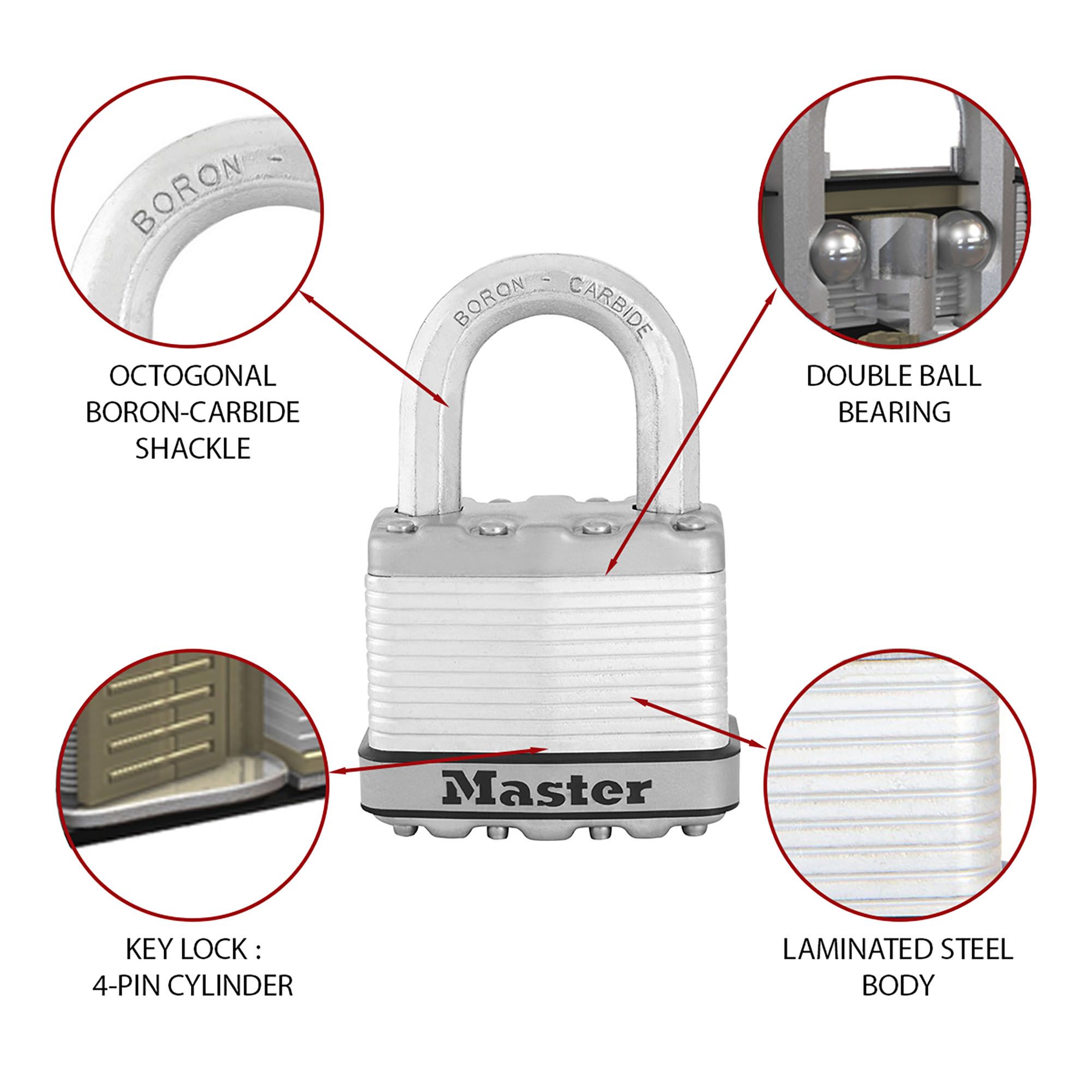 Master Lock Excell Heavy duty Laminated Steel Open shackle Padlock (W)50mm