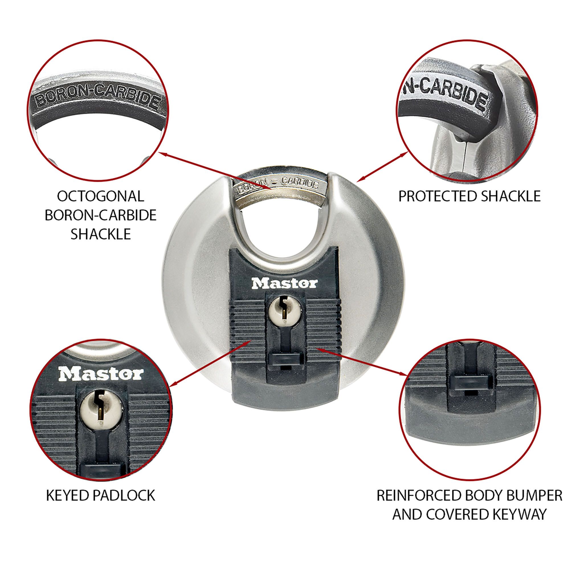 Master Lock Excell Heavy duty Stainless steel Black Closed shackle Disc Padlock (W)80mm