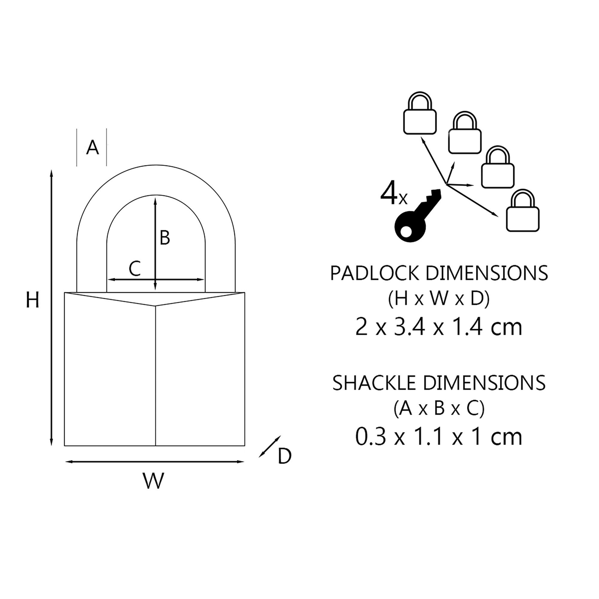 Master Lock Keyed alike Aluminium Small Open shackle Padlock (W)20mm, Pack of 4