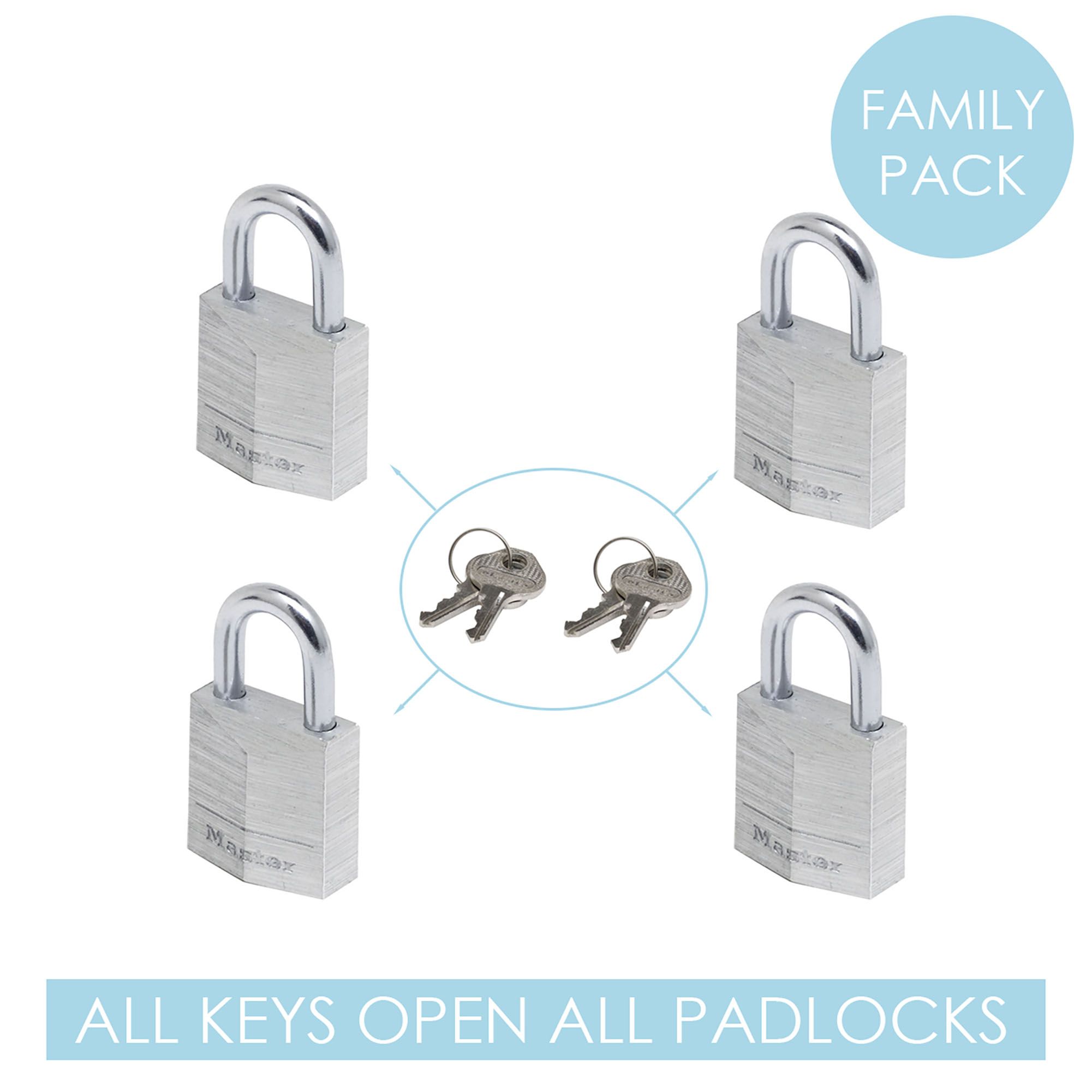 Master Lock Keyed alike Aluminium Small Open shackle Padlock (W)20mm, Pack of 4