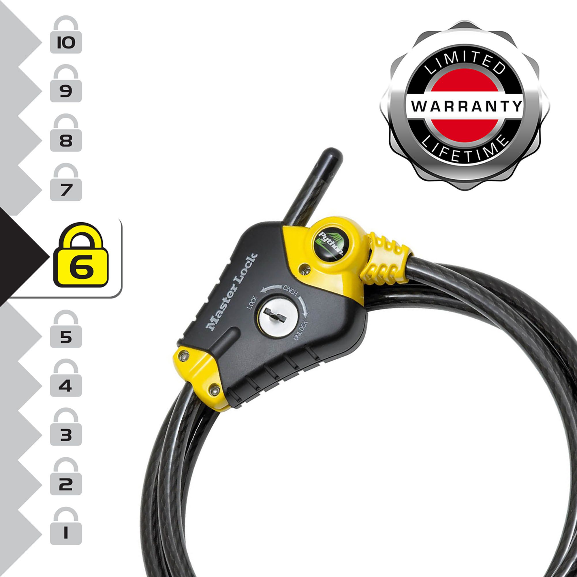 Master Lock Python Black & yellow Braided steel Bike & motorbike Cable lock (L)1.8m