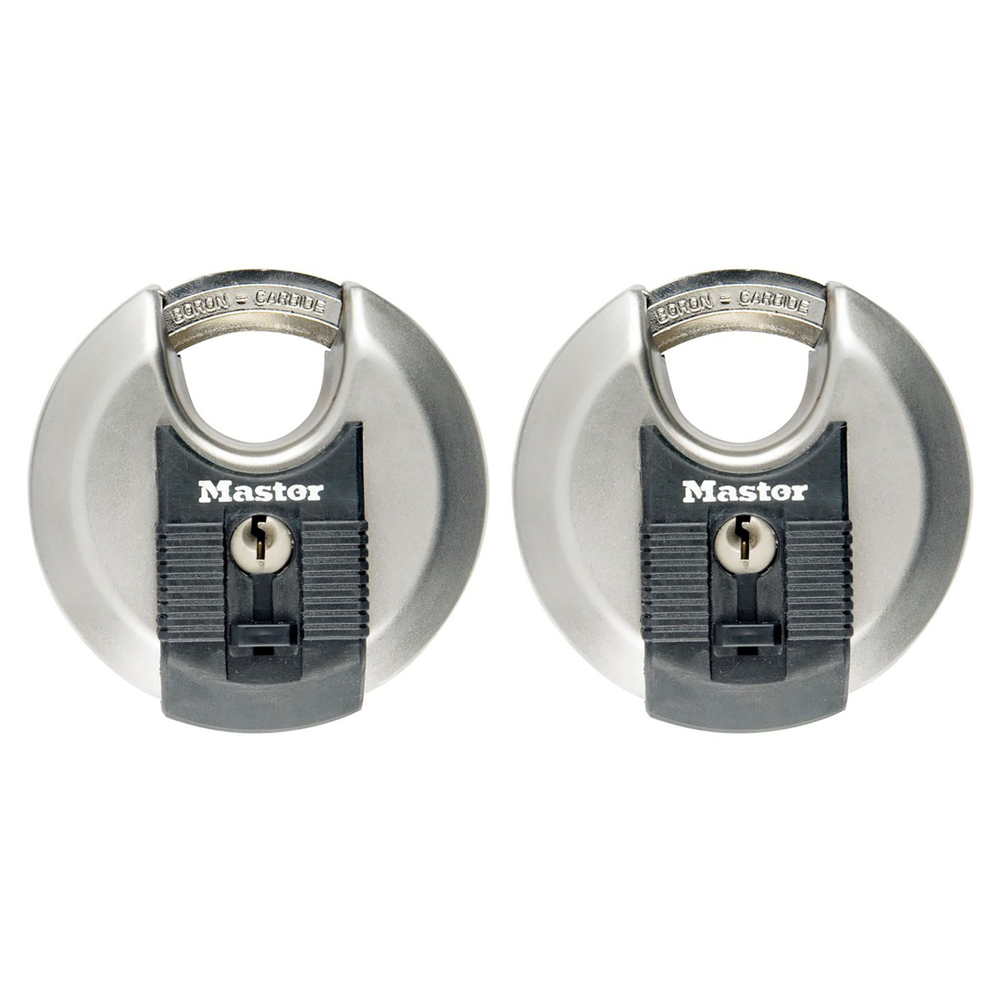 Master Lock Weather tough Heavy duty Stainless steel Metallic Closed shackle Disc Padlock (W)70mm, Pack of 2