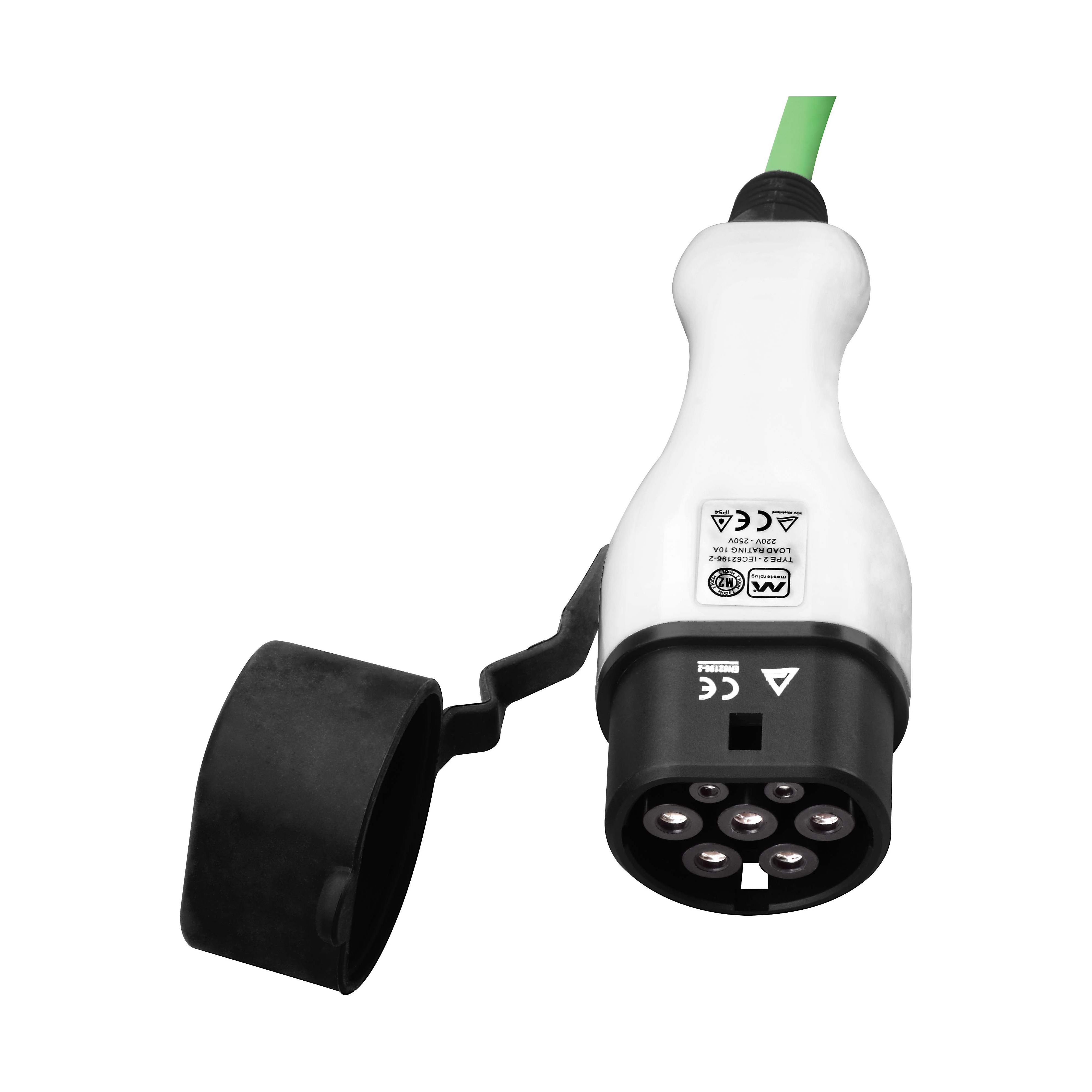 Masterplug 10A 2.3kW Mode 2 3-pin plug to Type 2 Electrical vehicle charging cable 5m