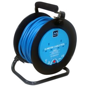 Masterplug 2 socket Black & blue Cable reel, 15m