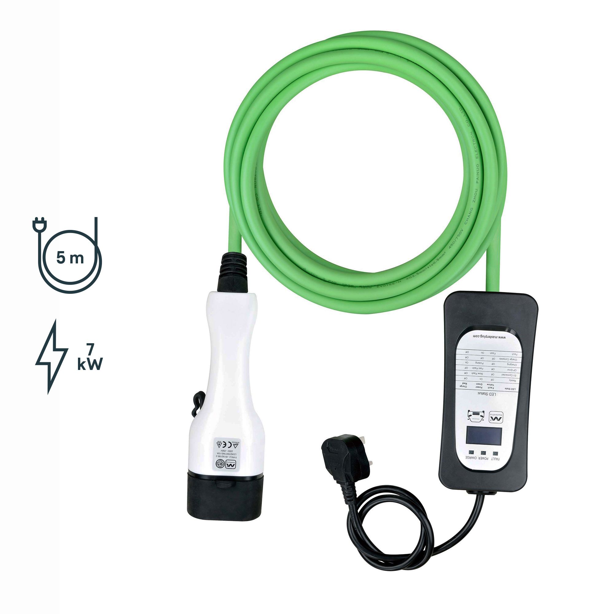 Masterplug 32A 7kW Mode 3 Type 2 to Type 1 Electrical vehicle 