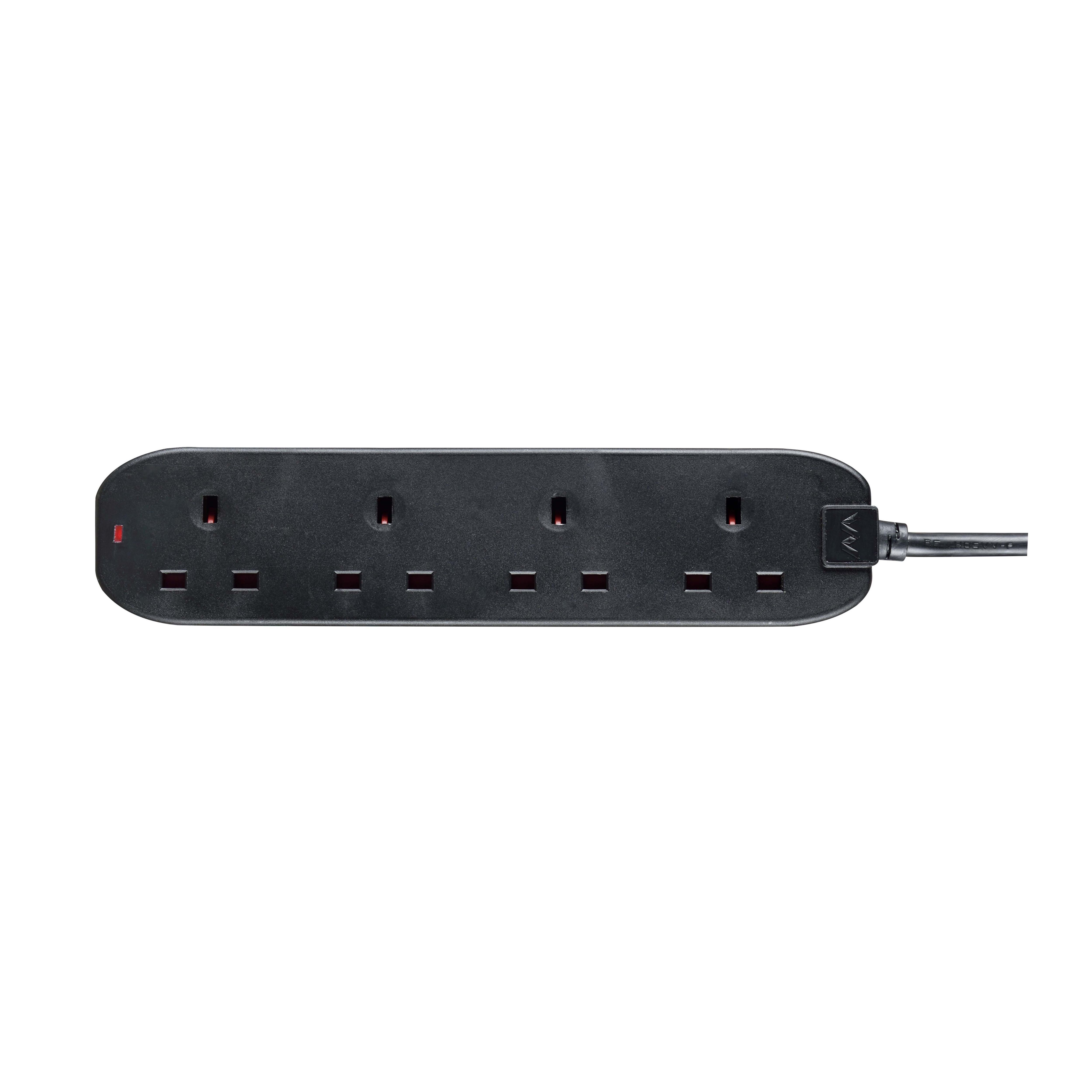 Masterplug 4 socket 13A Black Extension lead, 2m | Tradepoint