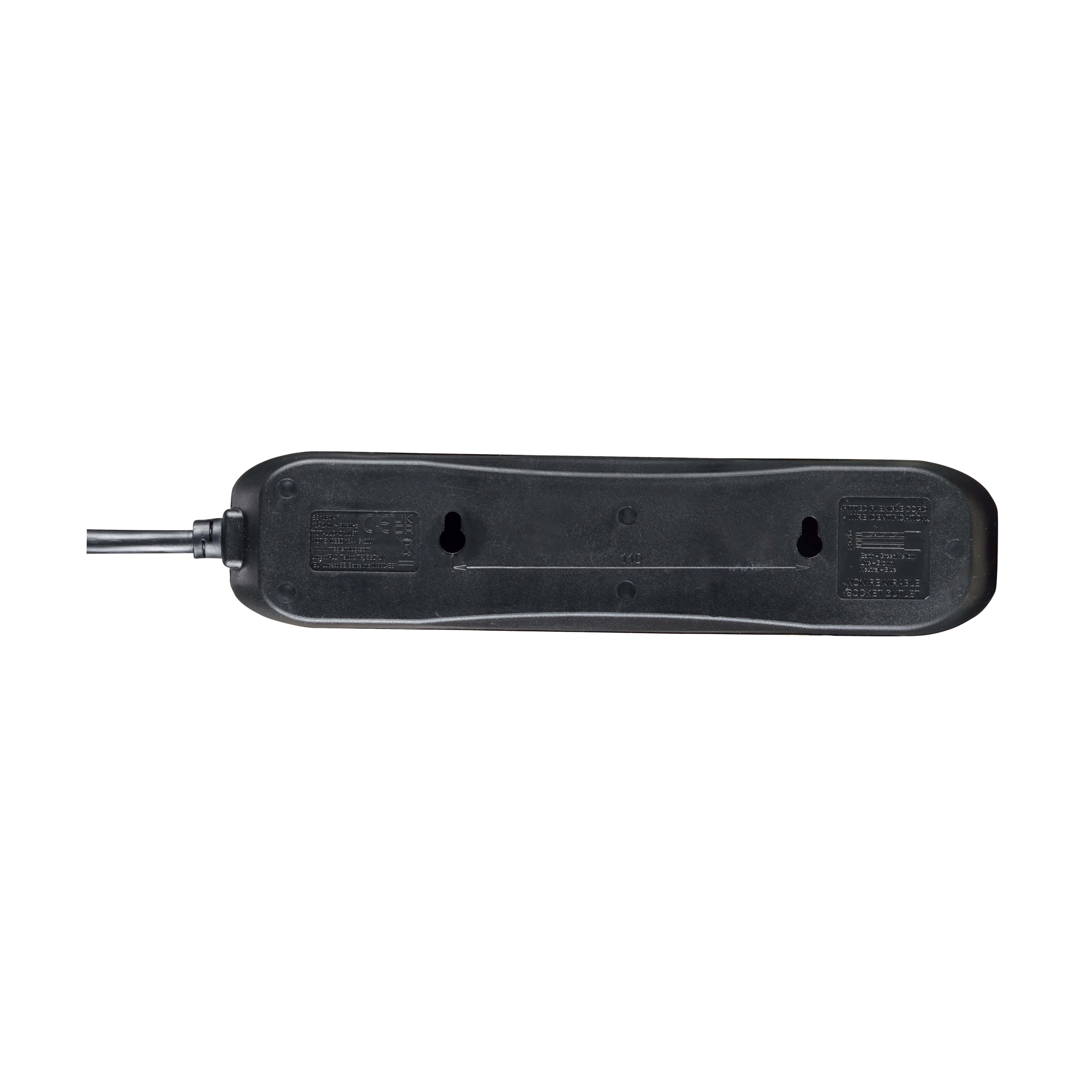 Masterplug 4 socket 13A Black Extension lead, 2m | Tradepoint