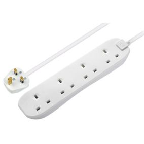 Masterplug 4 socket 13A Unswitched Not surge protected White Extension lead, 8m