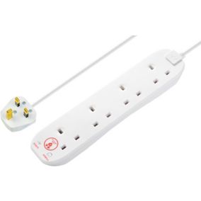 Masterplug 4 socket 13A Unswitched Surge protected White Extension lead, 2m, Pack of 2