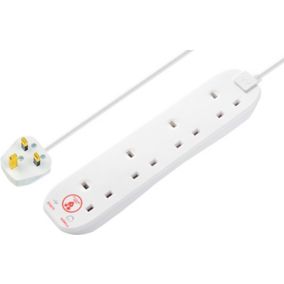 Masterplug 4 socket 13A Unswitched Surge protected White Extension lead, 4m