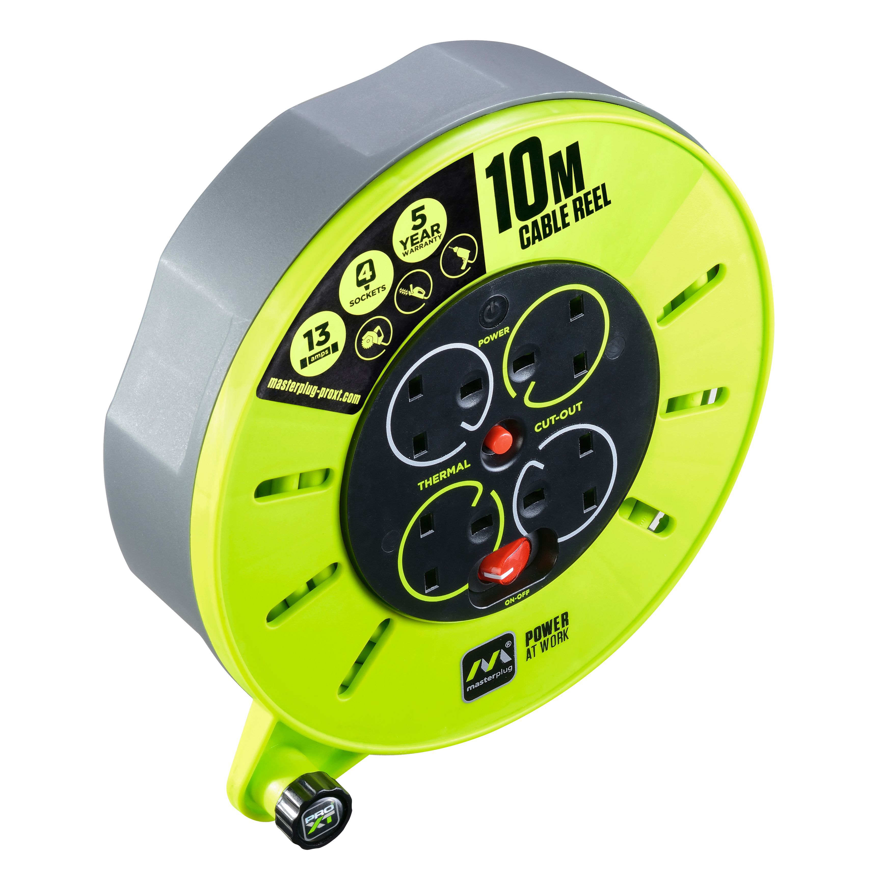 Masterplug 4 socket Green & grey Indoor Cable reel, 10m