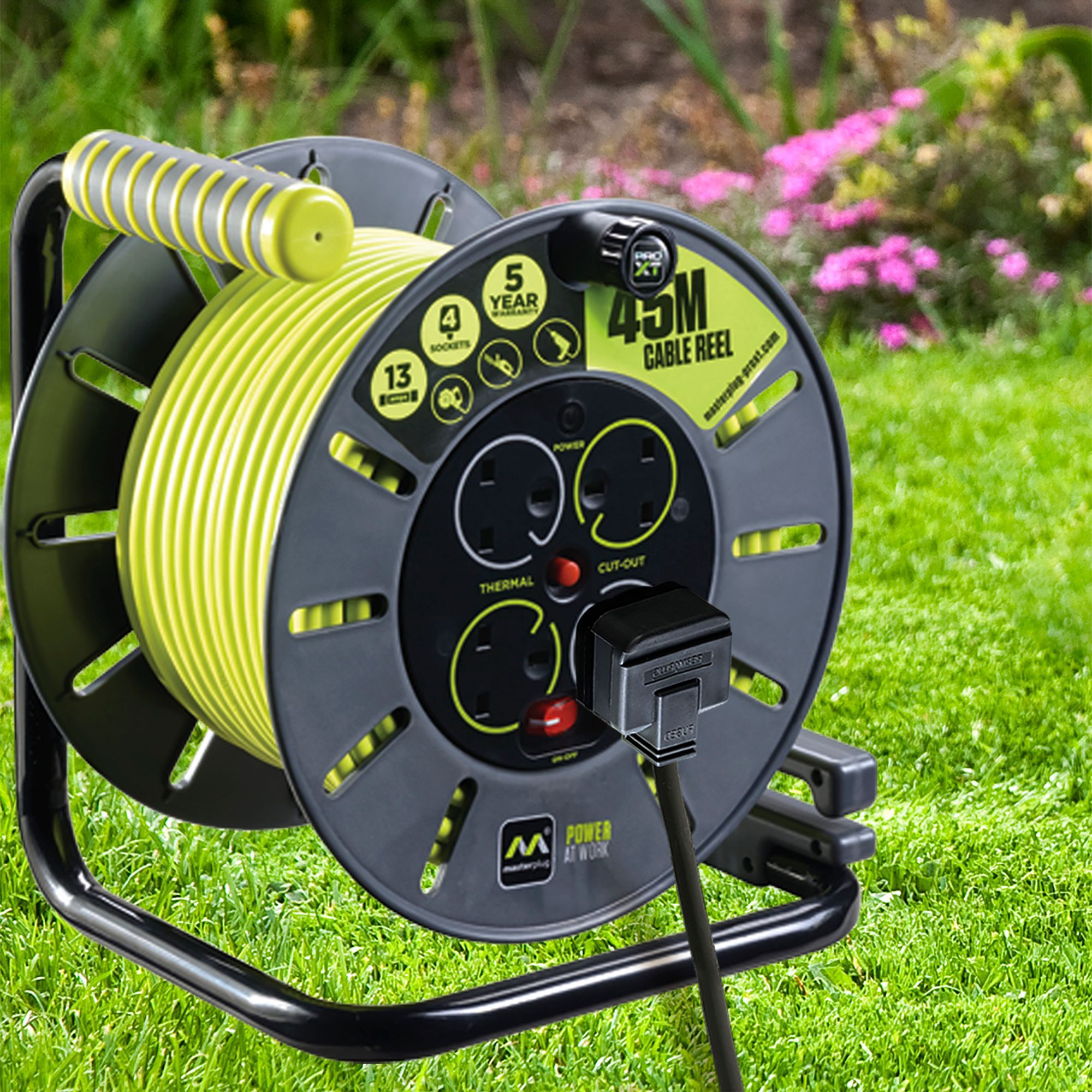 Masterplug 4 socket Grey Indoor & outdoor Cable reel, 45m