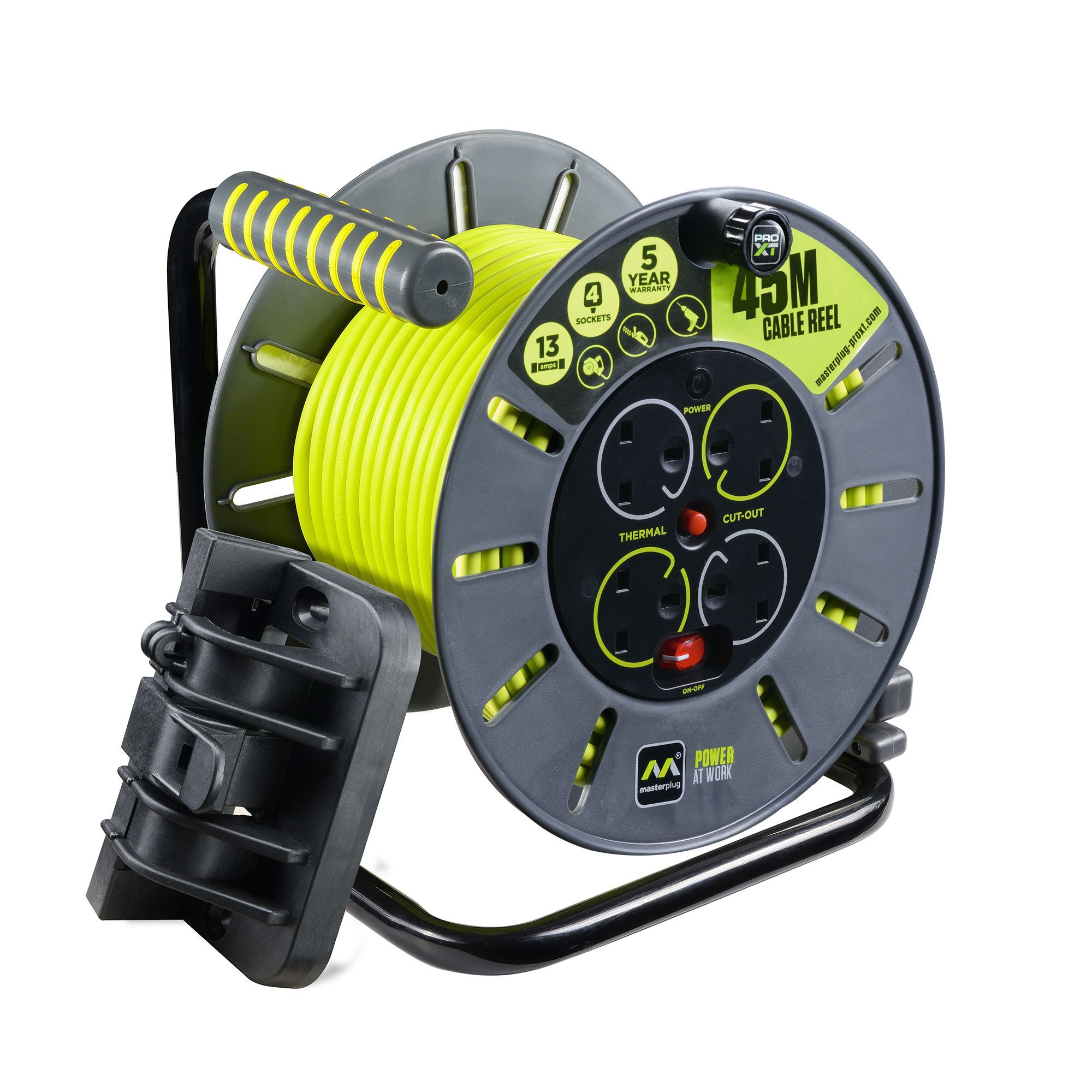 Masterplug 4 socket Grey Indoor & outdoor Cable reel, 45m