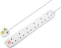 Masterplug 6 socket 13A Surge protected White Extension lead, 2m