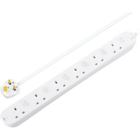 Masterplug 6 socket 13A Switched Not surge protected White Extension lead, 2m