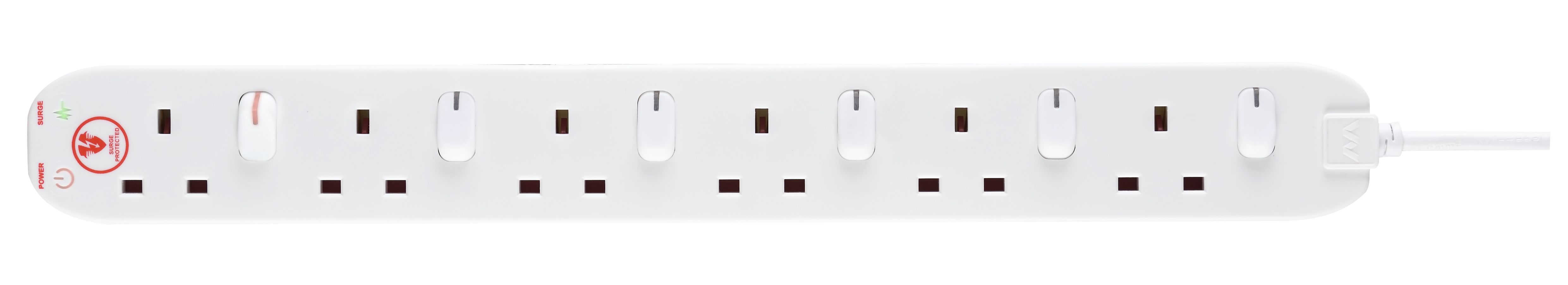 Masterplug 6 socket 13A Switched Surge protected White Extension lead, 2m