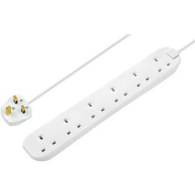 Masterplug 6 socket 13A Unswitched Not surge protected White Extension lead, 1m