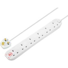 Masterplug 6 socket 13A Unswitched Surge protected White Extension lead, 2m