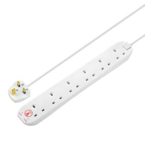 Masterplug 6 socket 13A Unswitched Surge protected White Extension lead, 4m