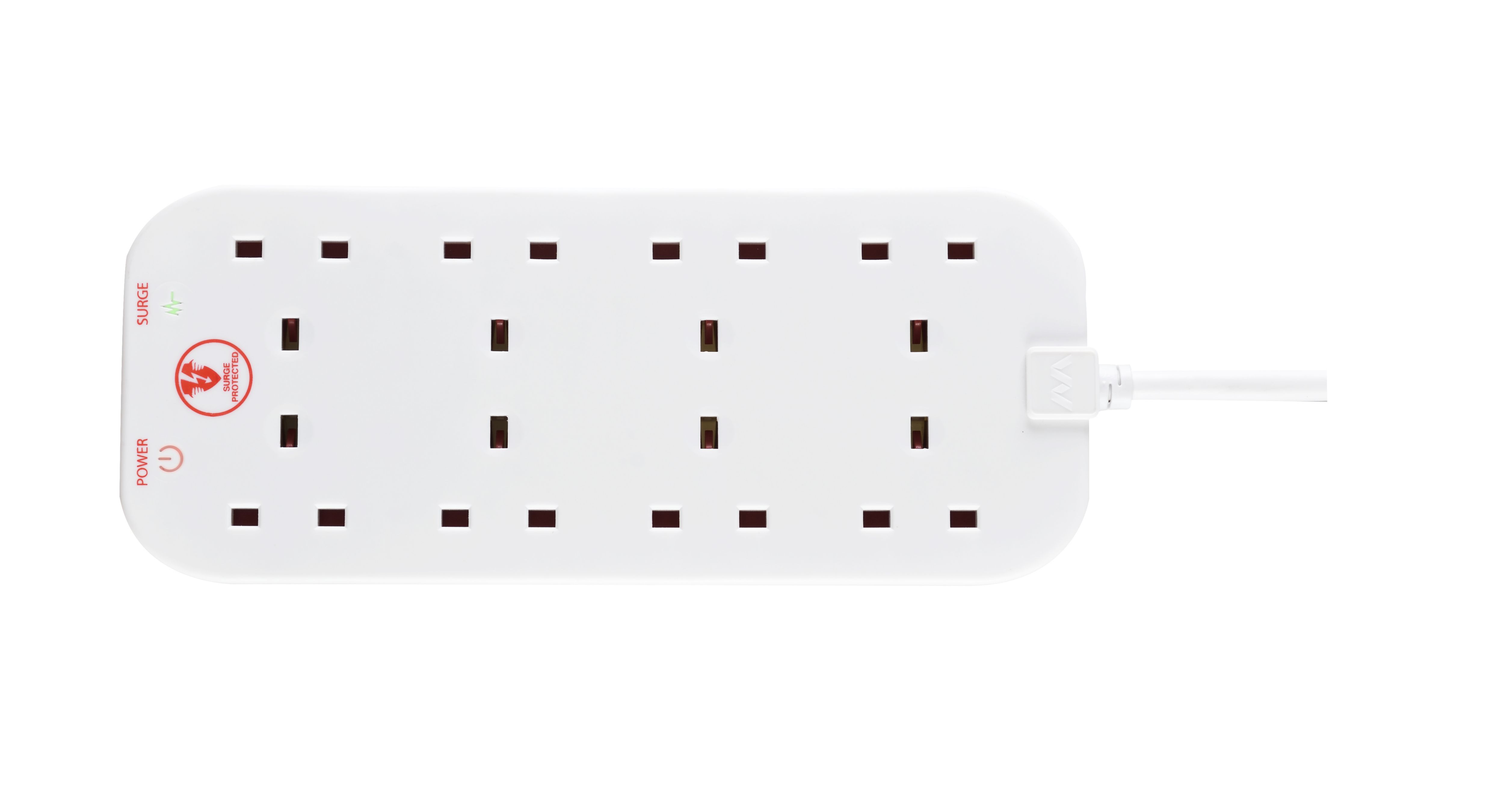 Masterplug 8 socket 13A Surge protected White Extension lead, 2m