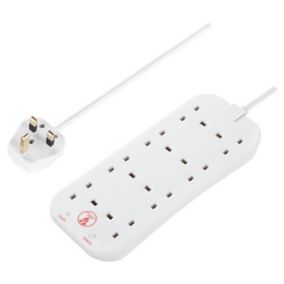 Masterplug 8 socket 13A Unswitched Surge protected White Extension lead, 2m