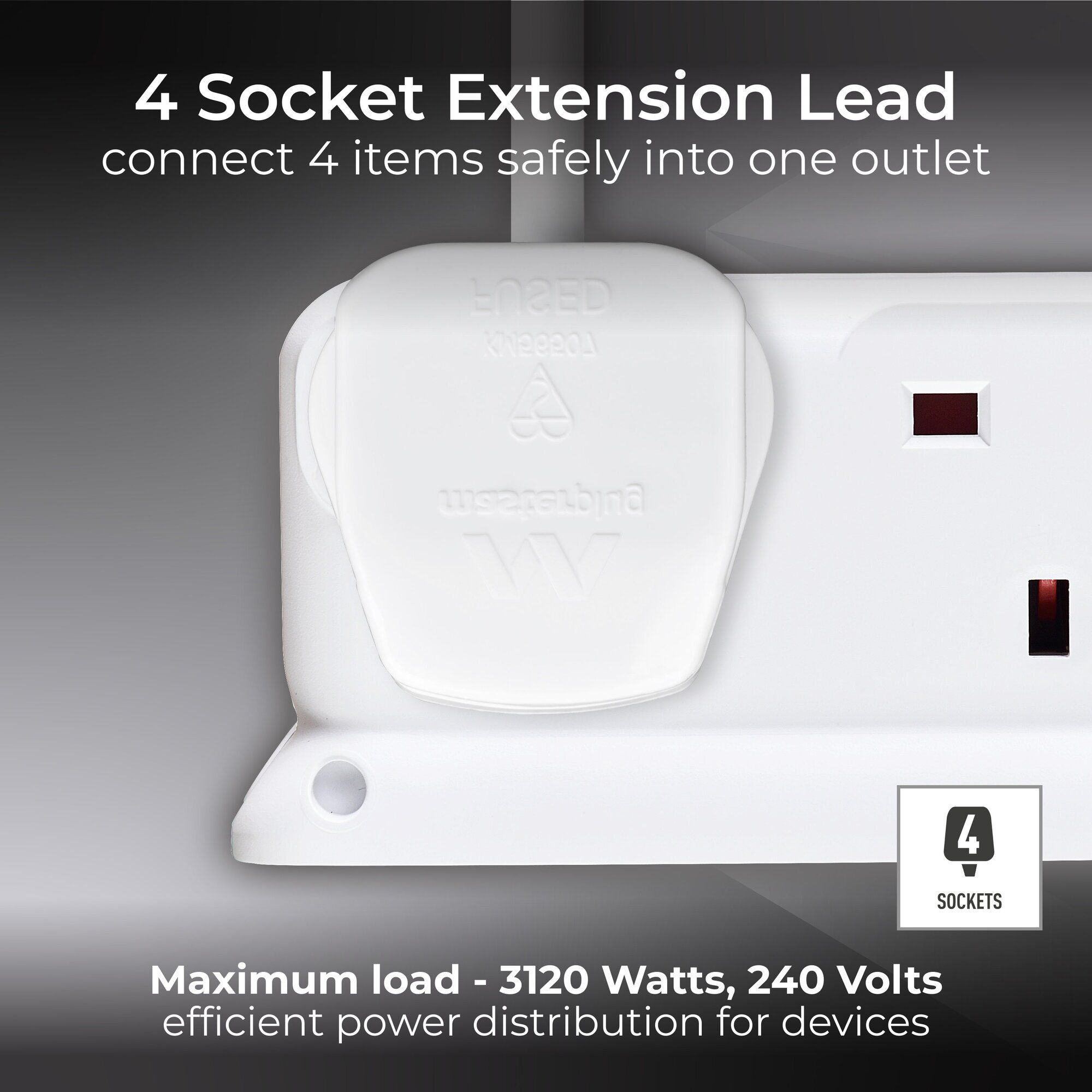 Masterplug BDFN110-BD Basic 4 socket White Extension lead, 1m