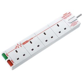 Masterplug Surge 4 socket Unswitched Surge protected White Extension lead, 2m, Pack of 2