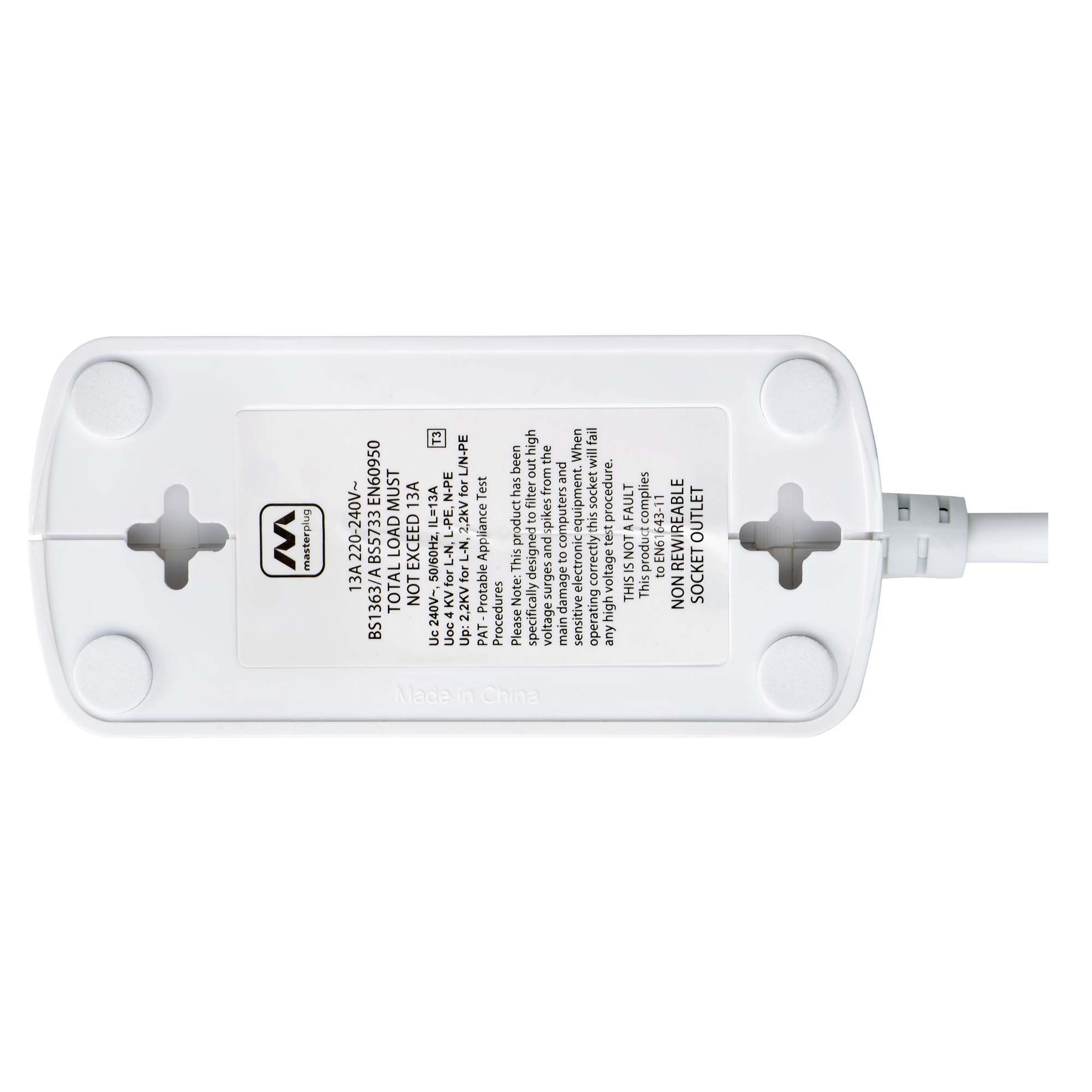Masterplug Surge White 4 socket Extension lead with USB, 2m 