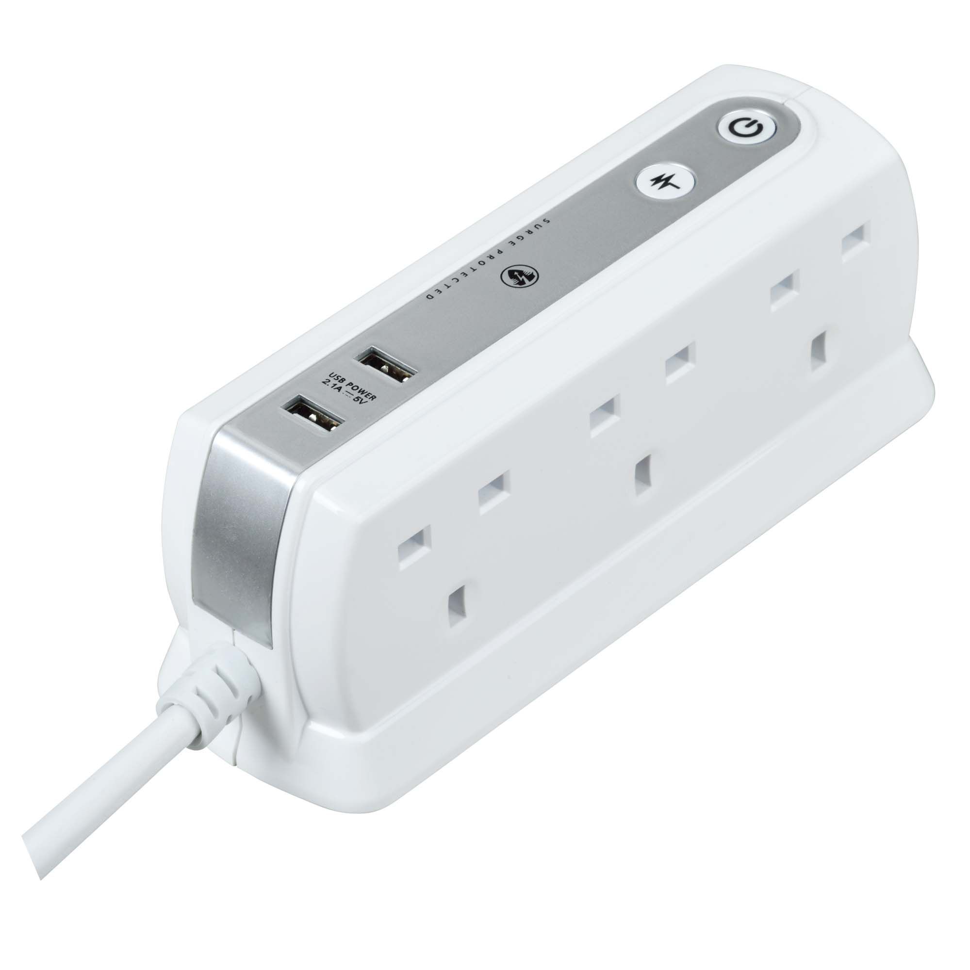 Masterplug Surge White 6 socket Extension lead with USB, 2m